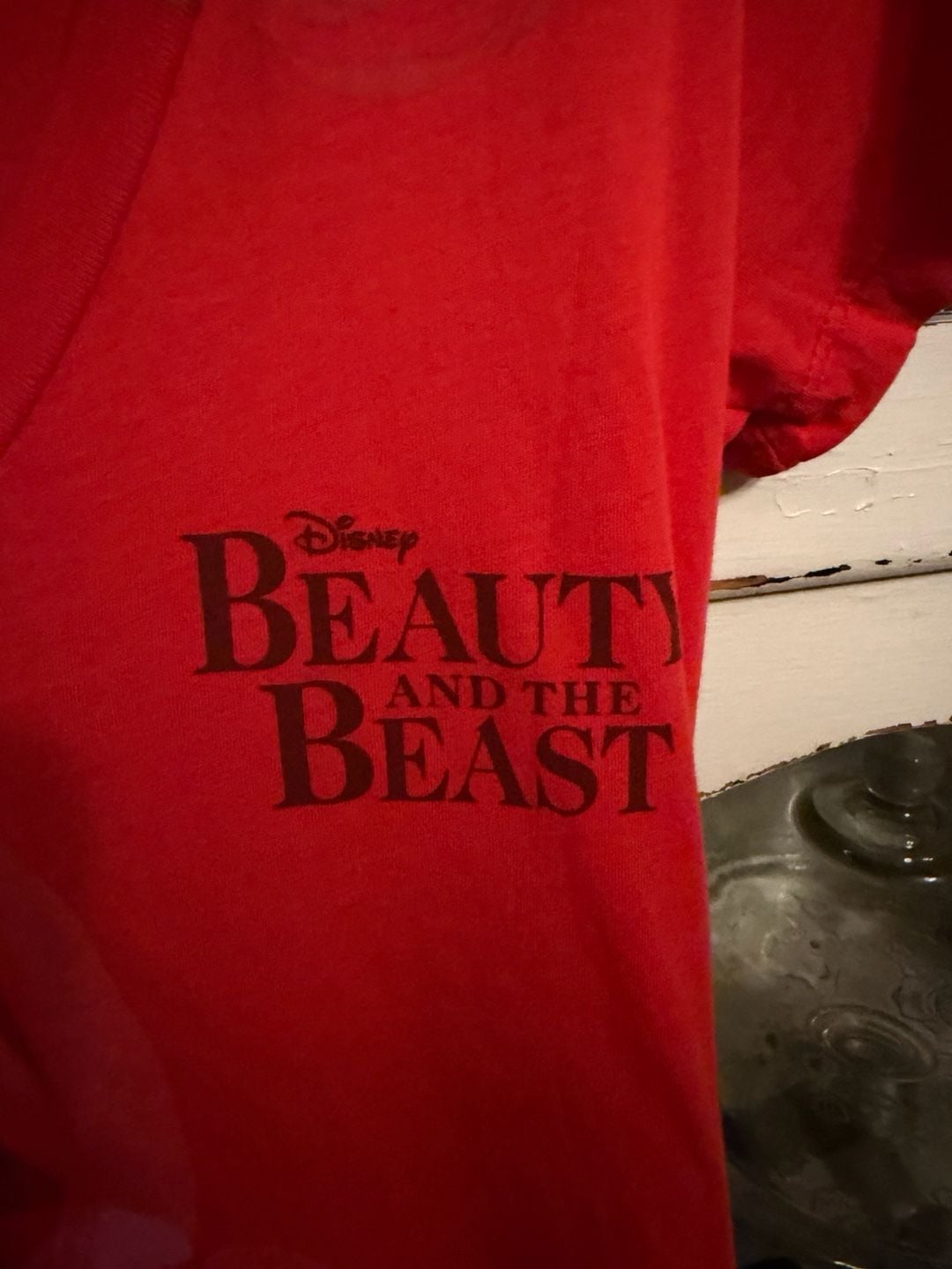 Women’s Disney Beauty and the Beast Broadway Musical V-Neck Rose Shirt Red 3
