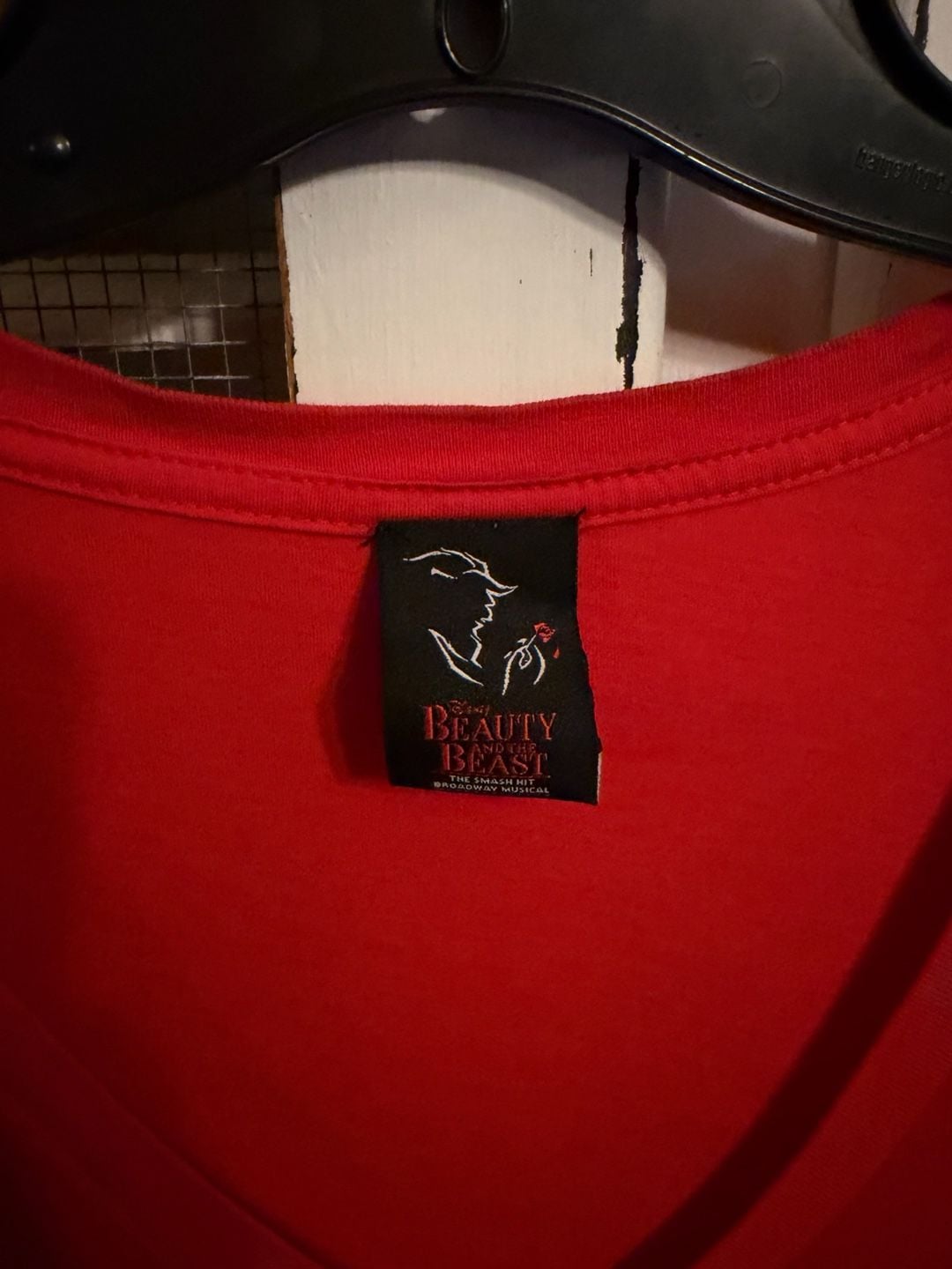 Women’s Disney Beauty and the Beast Broadway Musical V-Neck Rose Shirt Red 4