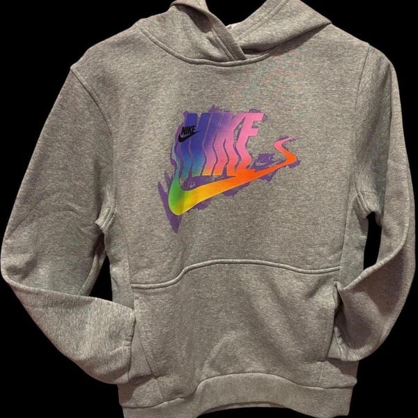 Nike Hoodie Sweatshirt Size XL Gray Rainbow Logo