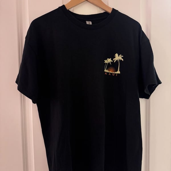 Gildan Maui Hawaii Sunset Palm Tree Graphic T-Shirt XL Black