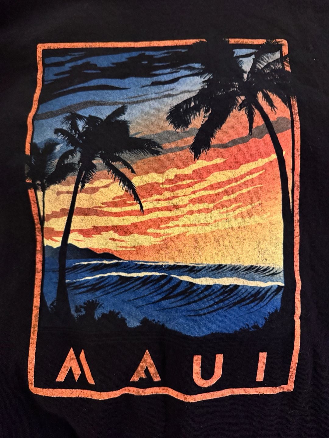 Gildan Maui Hawaii Sunset Palm Tree Graphic T-Shirt XL Black 6