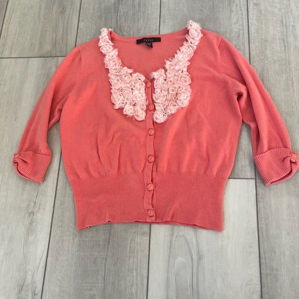 Fever Cardigan Coral Rosette Collar Sweater