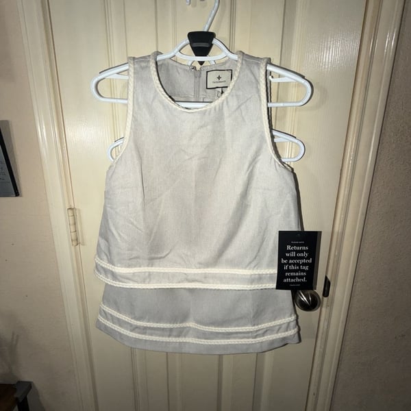 Tuckernuck Siena Stitch Top and Skirt Set Size XS Grey Linen