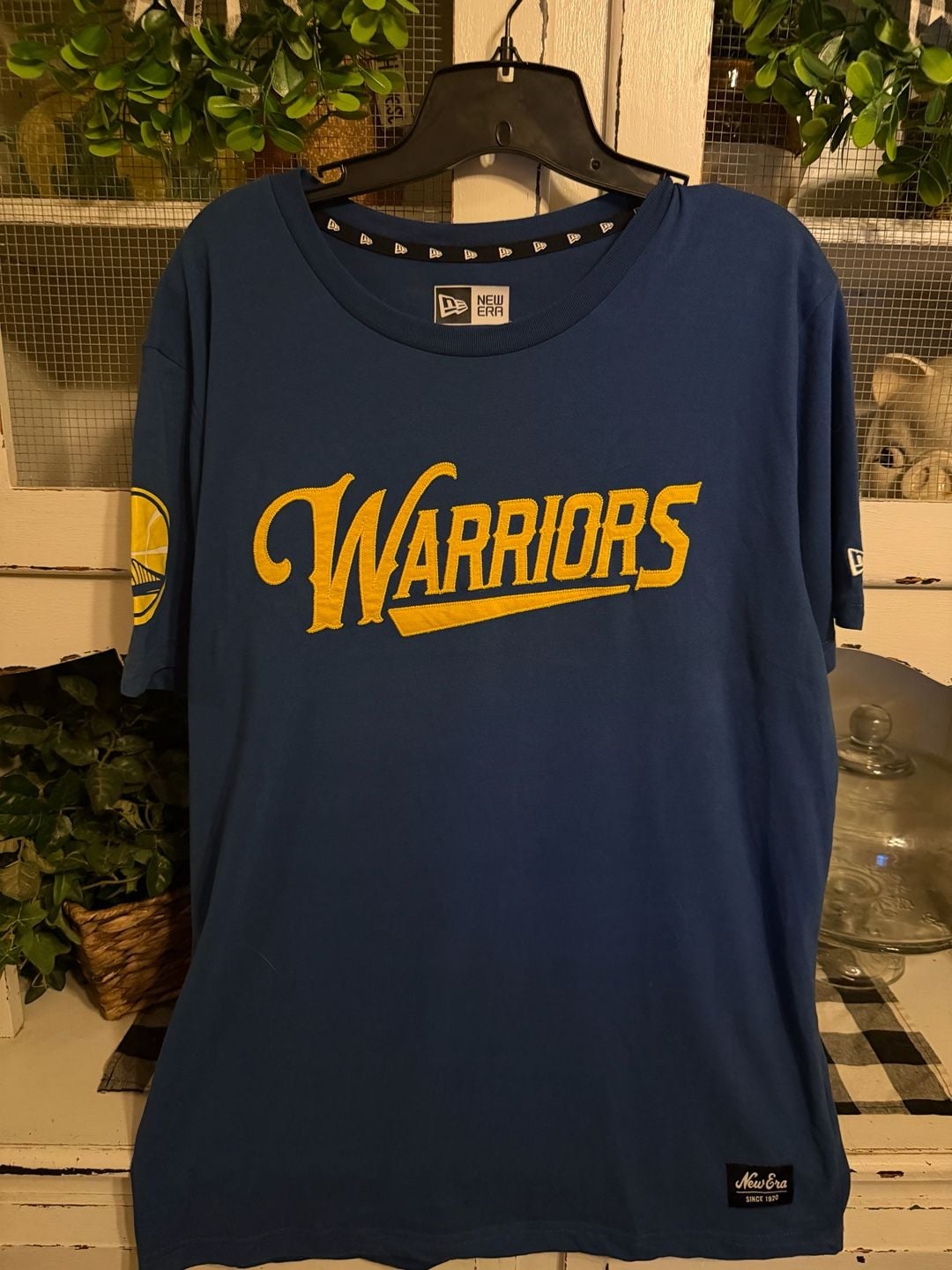 New Era Golden State Warriors T-Shirt Size L Blue Embroidered Logo 2