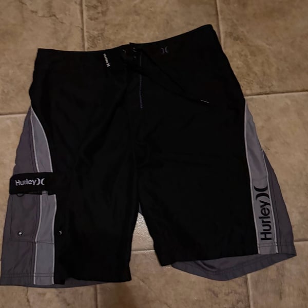 Hurley Board Shorts Size 36/L Black Gray Surf Swim Trunks