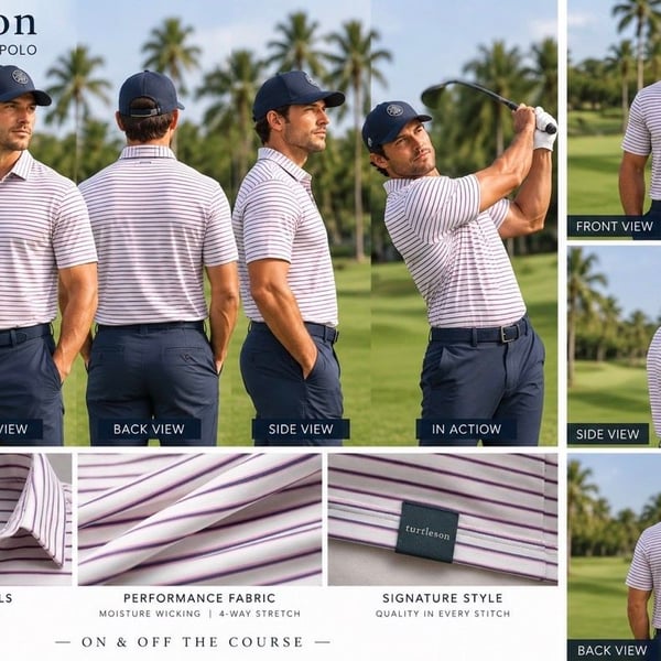 Turtleson Performance Golf Polo Striped White Purple