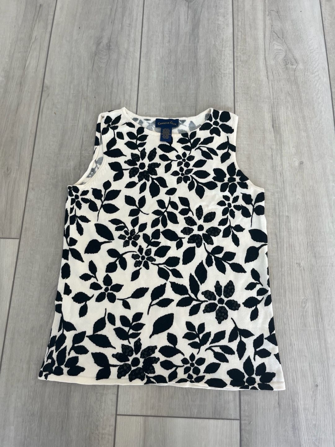 Charter Club Tank Top Size S Black Cream Floral Sequin Knit Sweater 2
