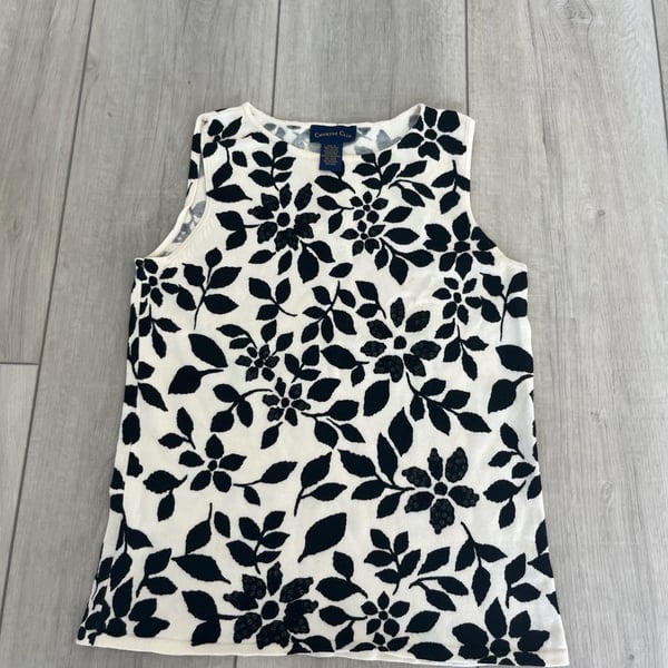 Charter Club Tank Top Size S Black Cream Floral Sequin Knit Sweater