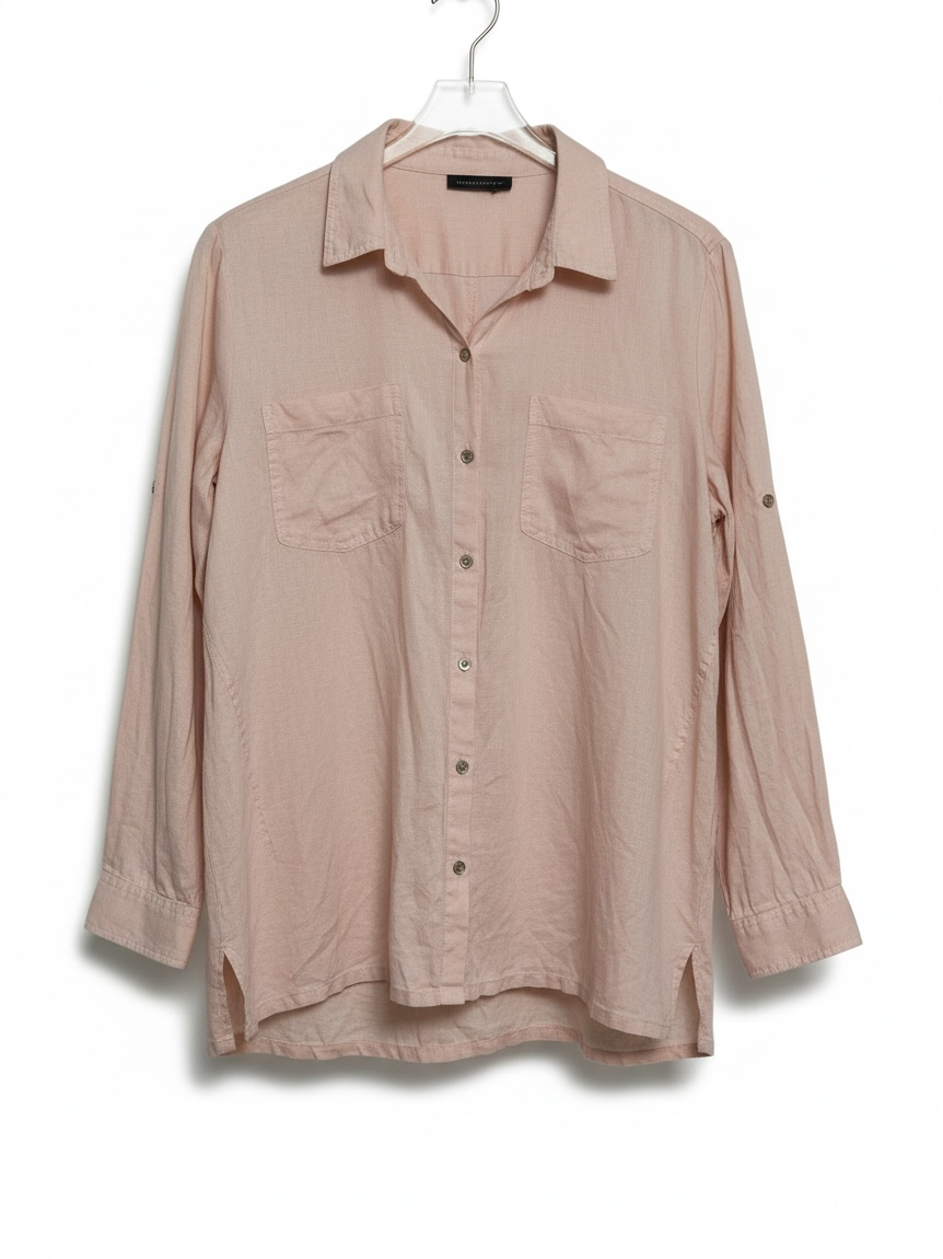 Donna Karan New York Linen Button Down Shirt Pink 2