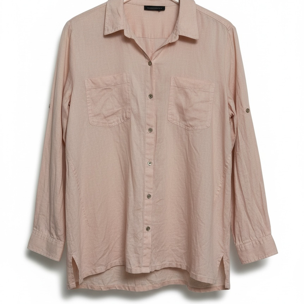 Donna Karan New York Linen Button Down Shirt Pink