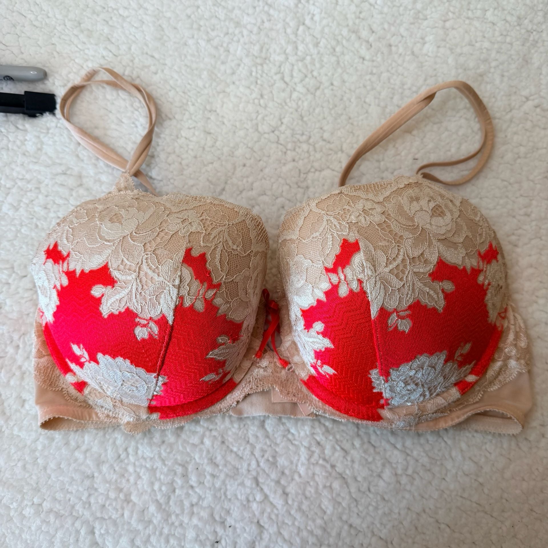 Victoria's Secret Balconet Bra Size 36D Nude Red 2