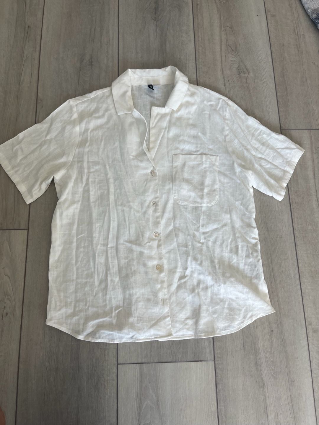 H&M Divided Short Sleeve Button Down Shirt Size S White Linen Blend 2