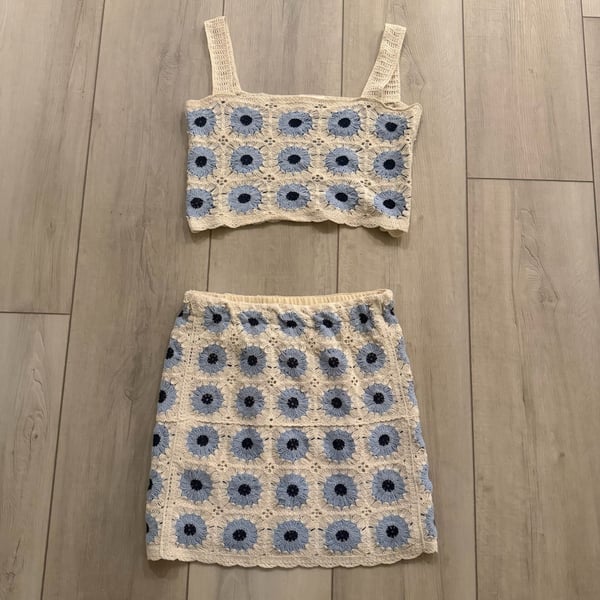 Rebellion Crochet Two Piece Set Size L Blue Floral
