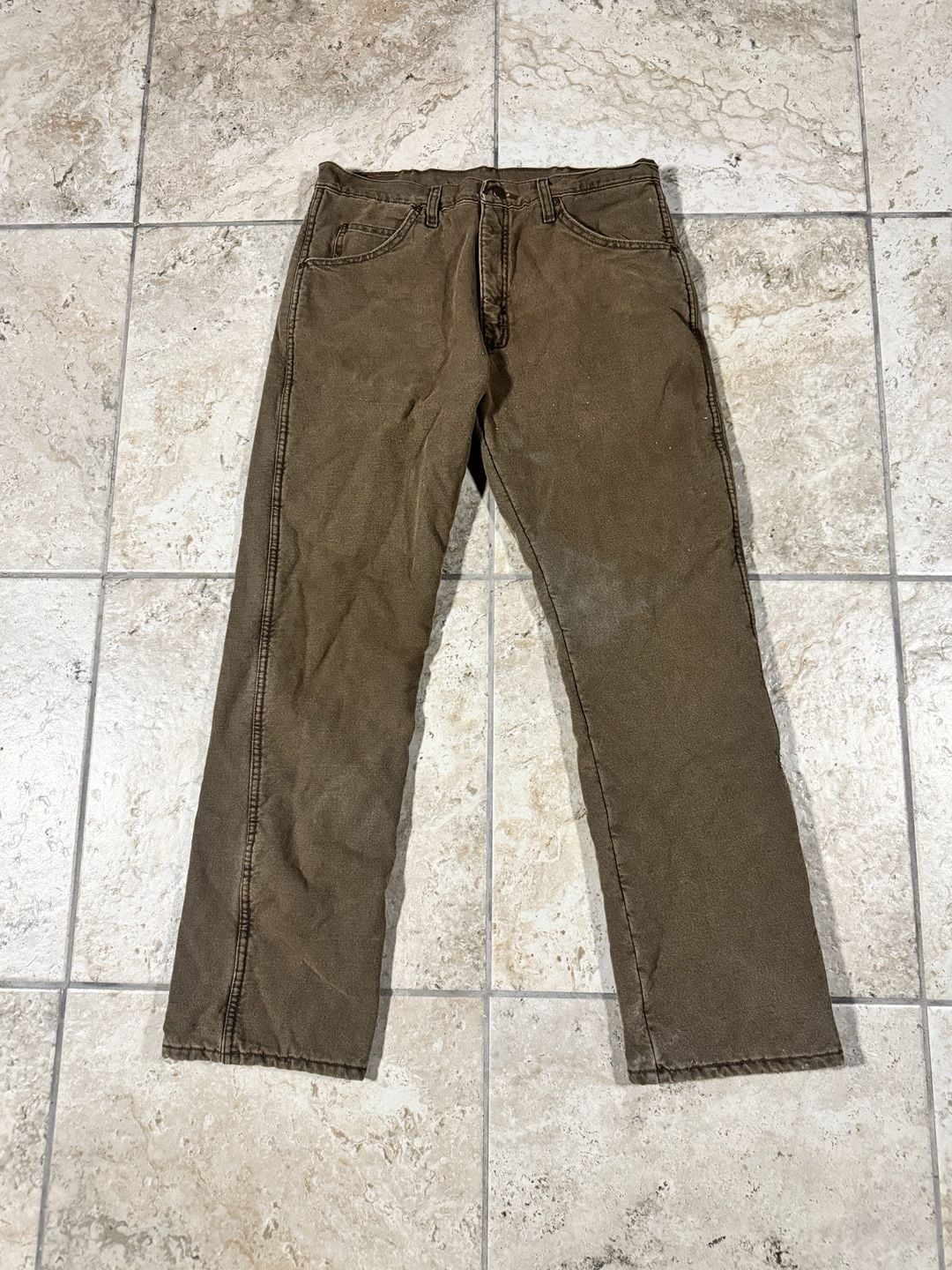 Wrangler Rugged Wear Inner Fleece Work Jeans Brown 2