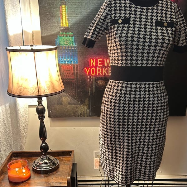 Karl Lagerfeld Houndstooth Sweater Dress Size M Black White Knit