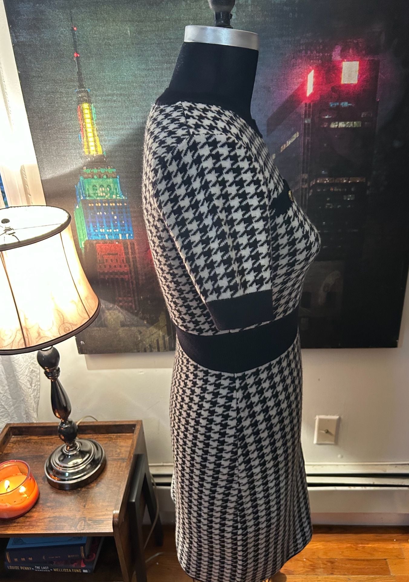 Karl Lagerfeld Houndstooth Sweater Dress Size M Black White Knit 5