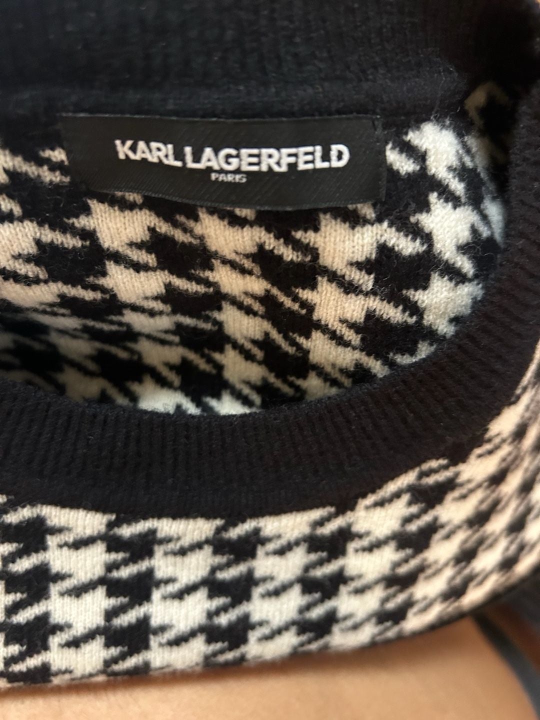 Karl Lagerfeld Houndstooth Sweater Dress Size M Black White Knit 6