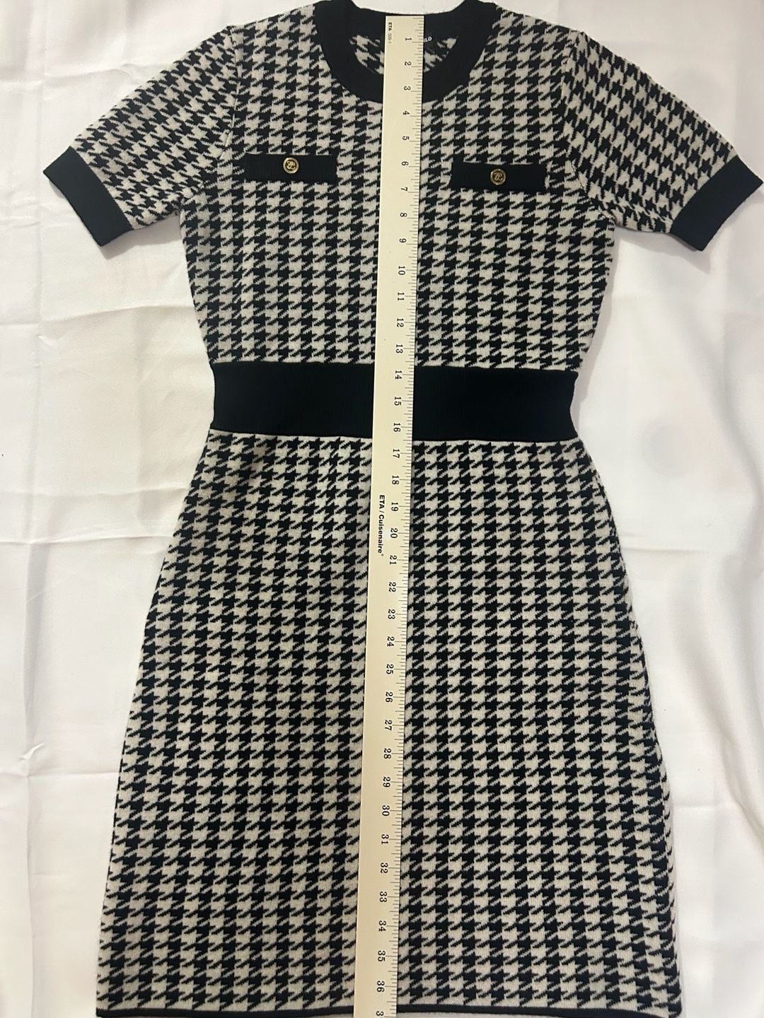 Karl Lagerfeld Houndstooth Sweater Dress Size M Black White Knit 8
