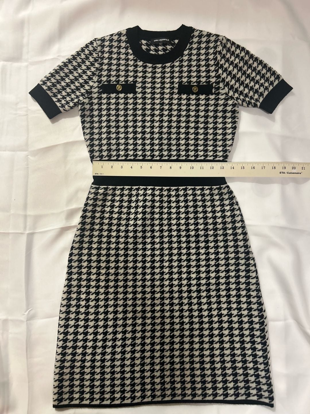 Karl Lagerfeld Houndstooth Sweater Dress Size M Black White Knit 10