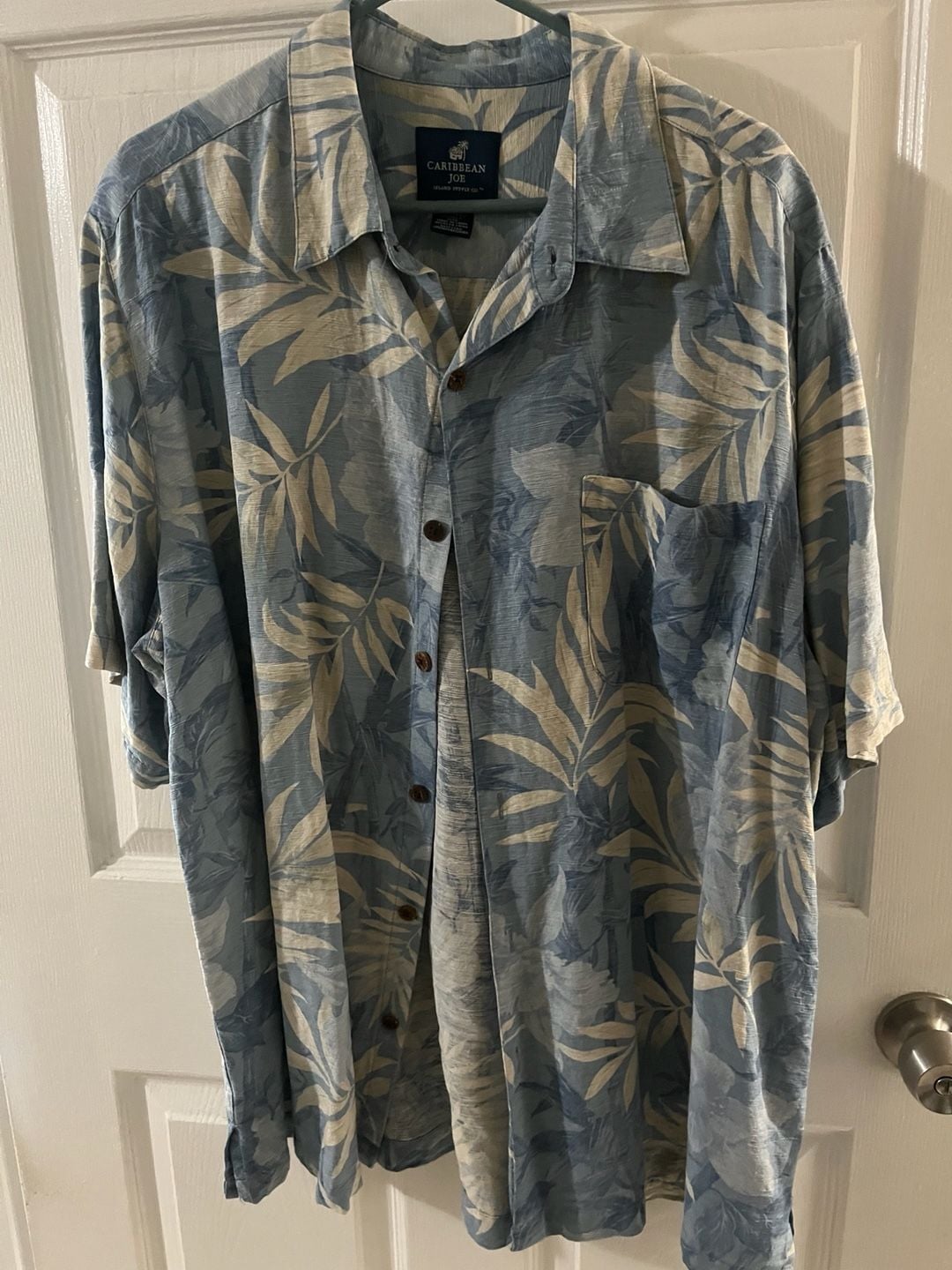 Caribbean Joe Tropical Silk Short Sleeve Shirt XXL Blue Palm Leaf 2