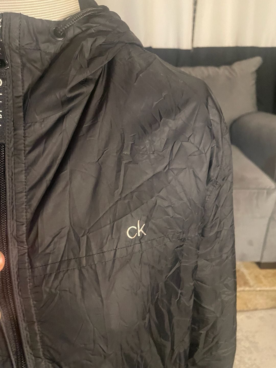 Calvin Klein Windbreaker Jacket Size M Black Hooded Full Zip 2
