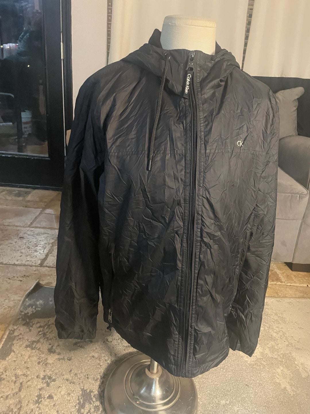 Calvin Klein Windbreaker Jacket Size M Black Hooded Full Zip 3