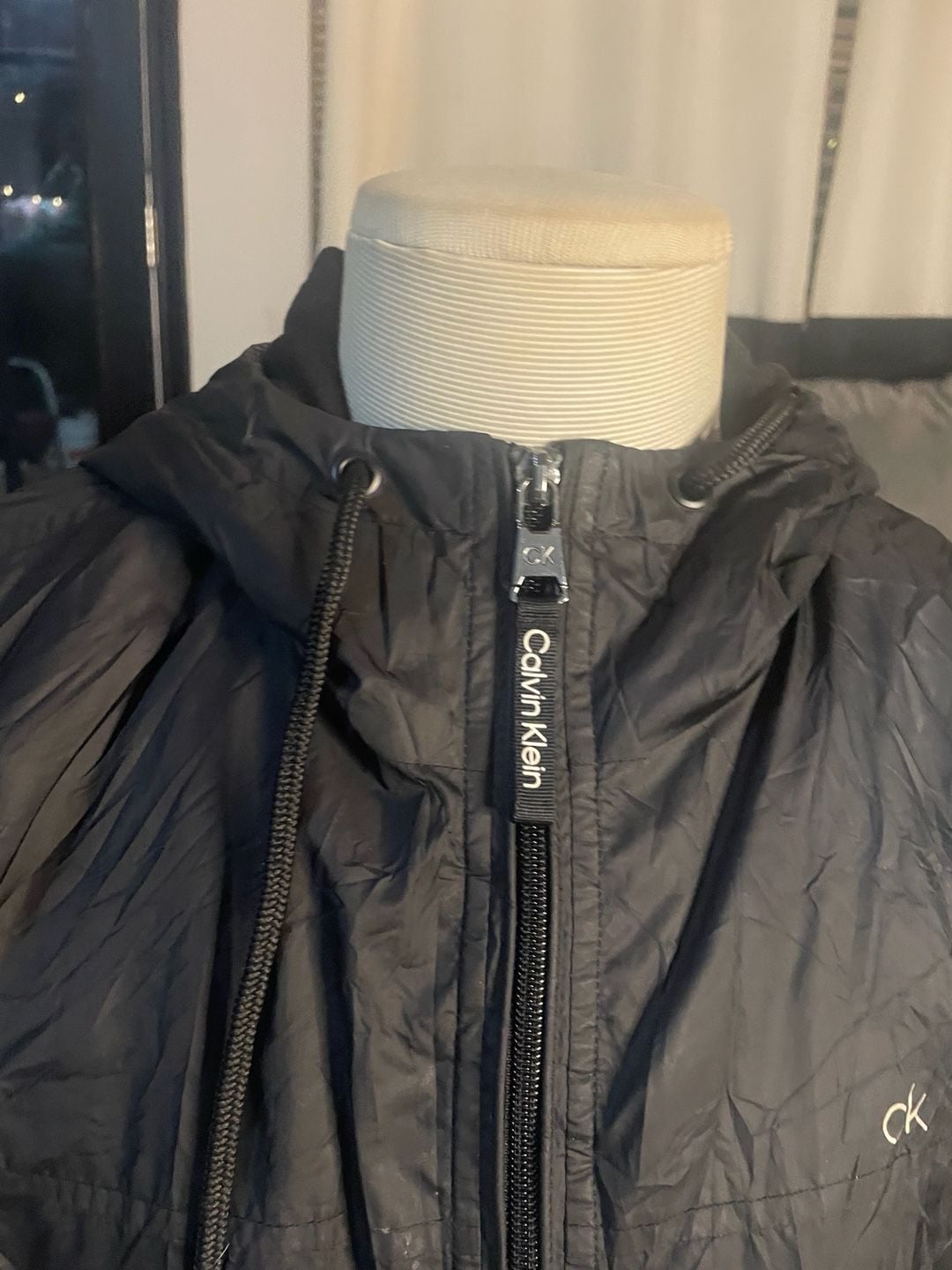 Calvin Klein Windbreaker Jacket Size M Black Hooded Full Zip 4