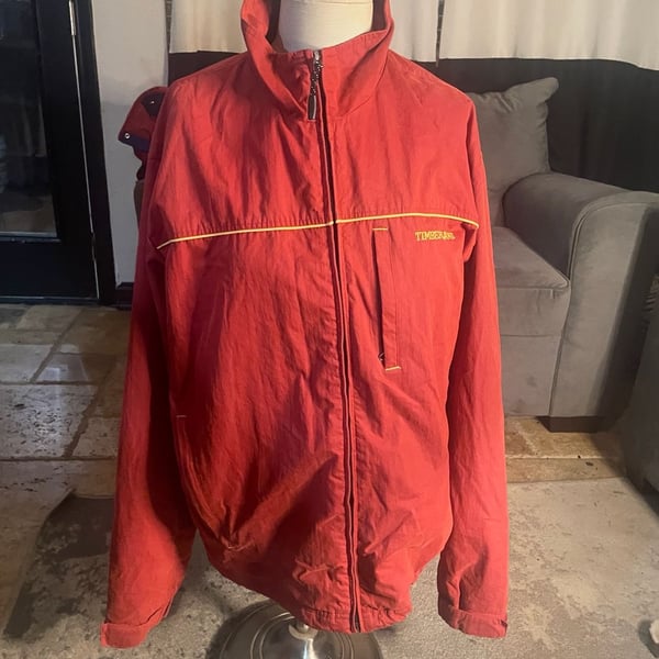 Timberland Weathergear Jacket Size XL Red Full Zip Windbreaker