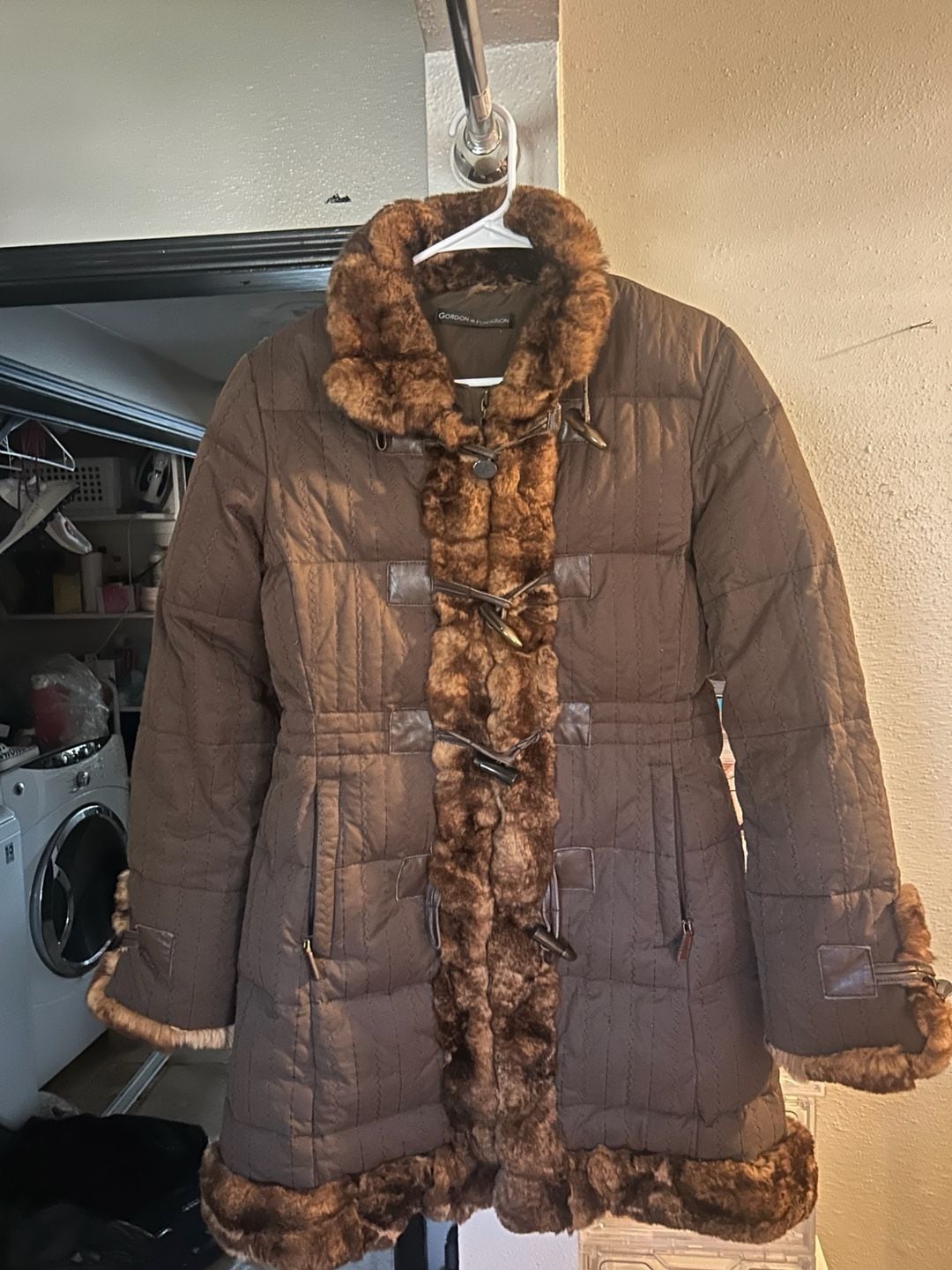 Gordon & Ferguson Puffer Coat Size 46 Brown Rabbit Fur Trim 2