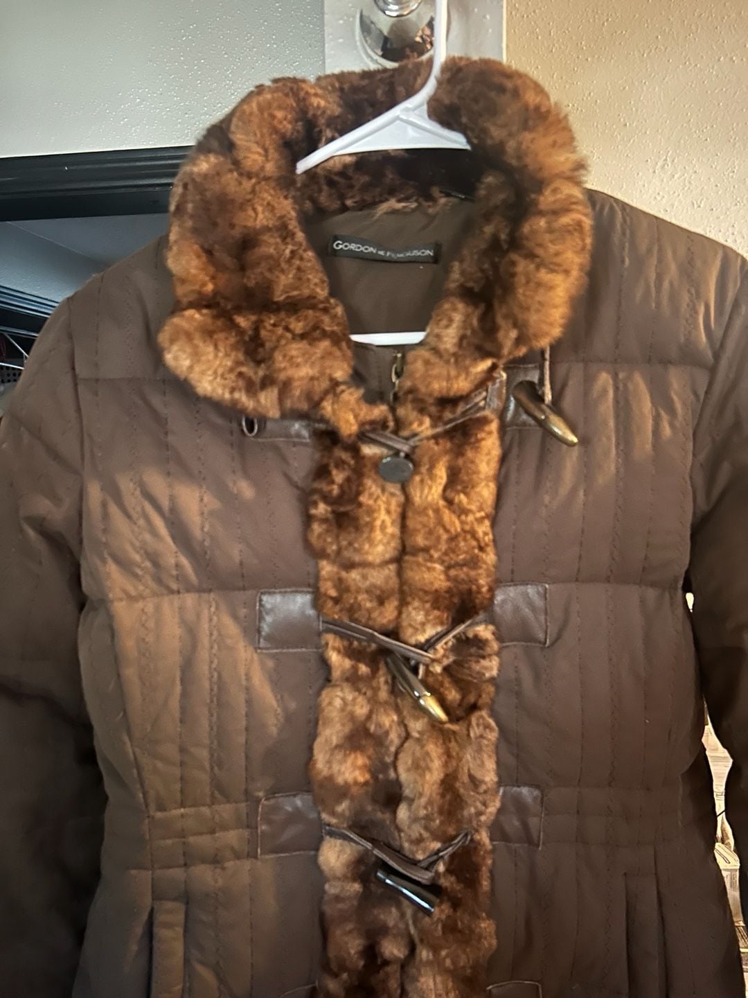 Gordon & Ferguson Puffer Coat Size 46 Brown Rabbit Fur Trim 3