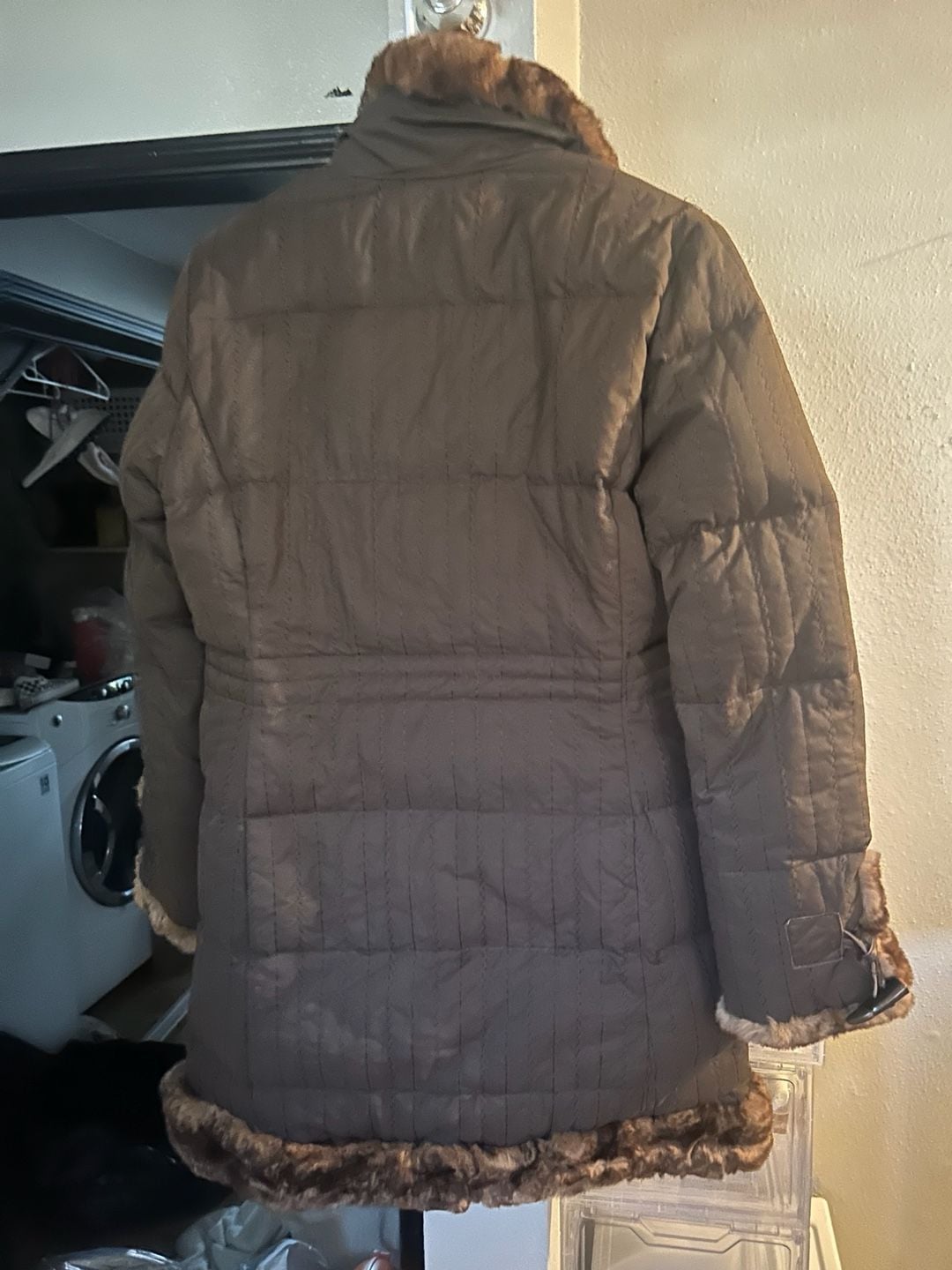 Gordon & Ferguson Puffer Coat Size 46 Brown Rabbit Fur Trim 4