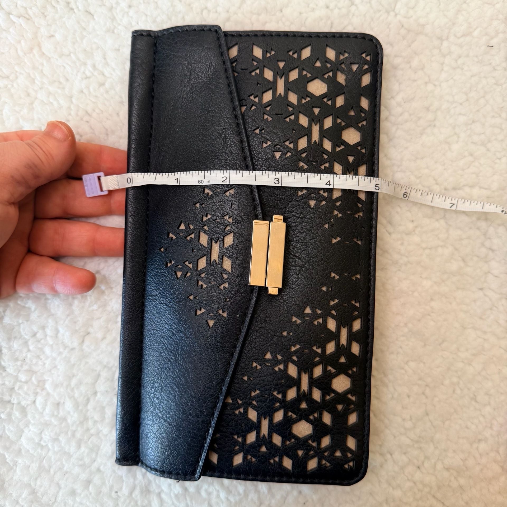 Danielle Nicole Black Perforated Envelope Clutch Wallet 6
