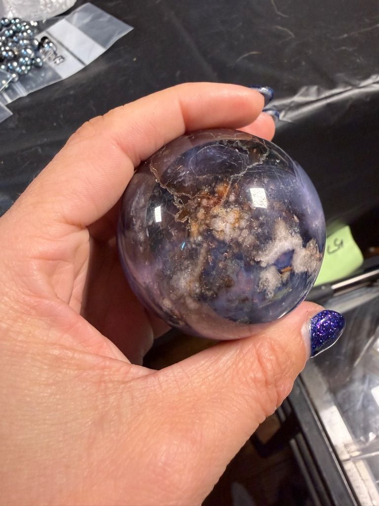 Blue Lotus Flower Blossom Jasper Crystal Sphere 2