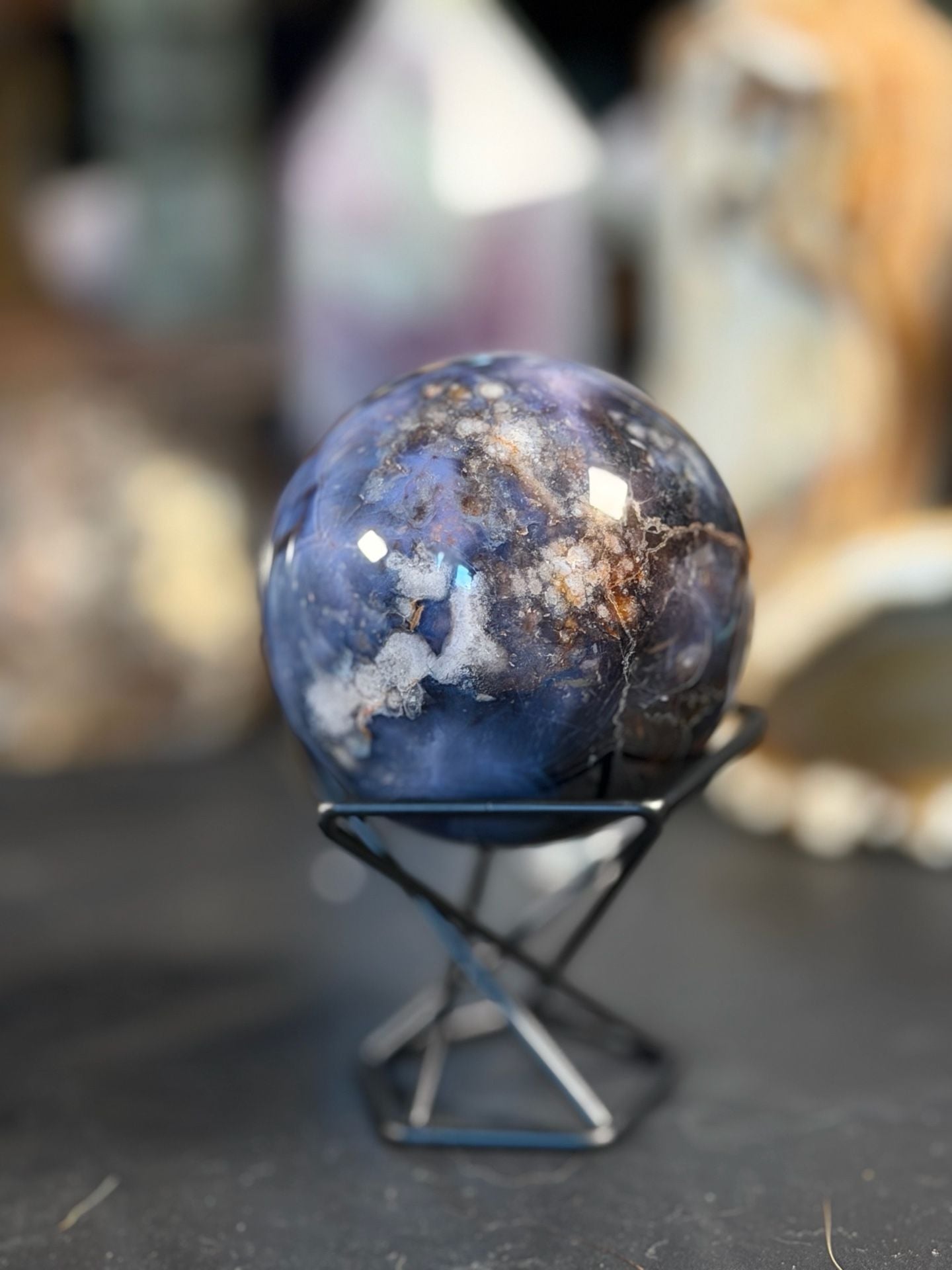 Blue Lotus Flower Blossom Jasper Crystal Sphere 1