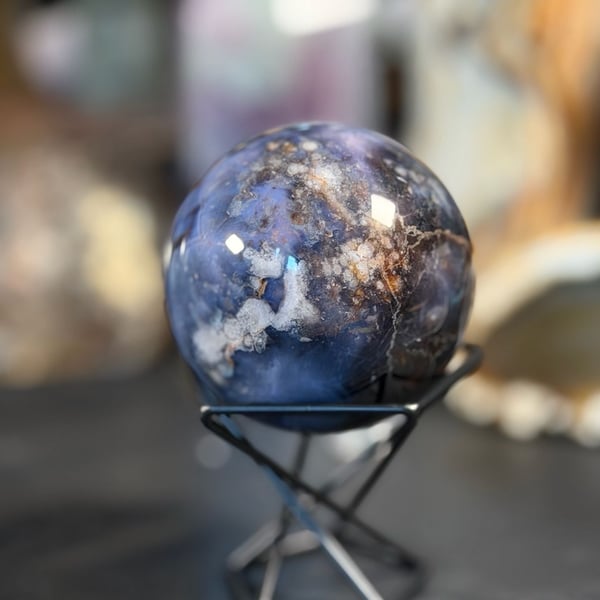 Blue Lotus Flower Blossom Jasper Crystal Sphere