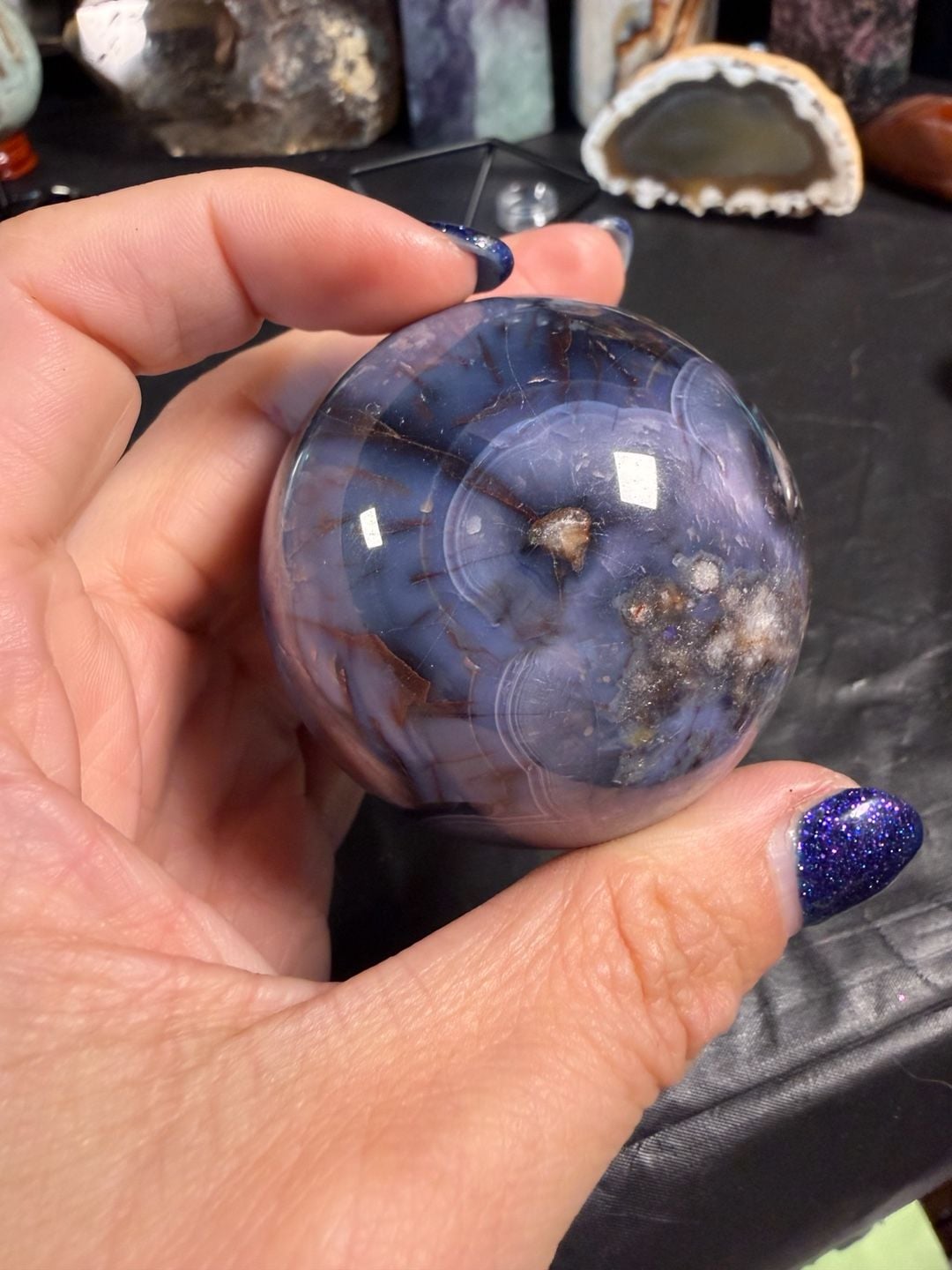 Blue Lotus Flower Blossom Jasper Crystal Sphere 3