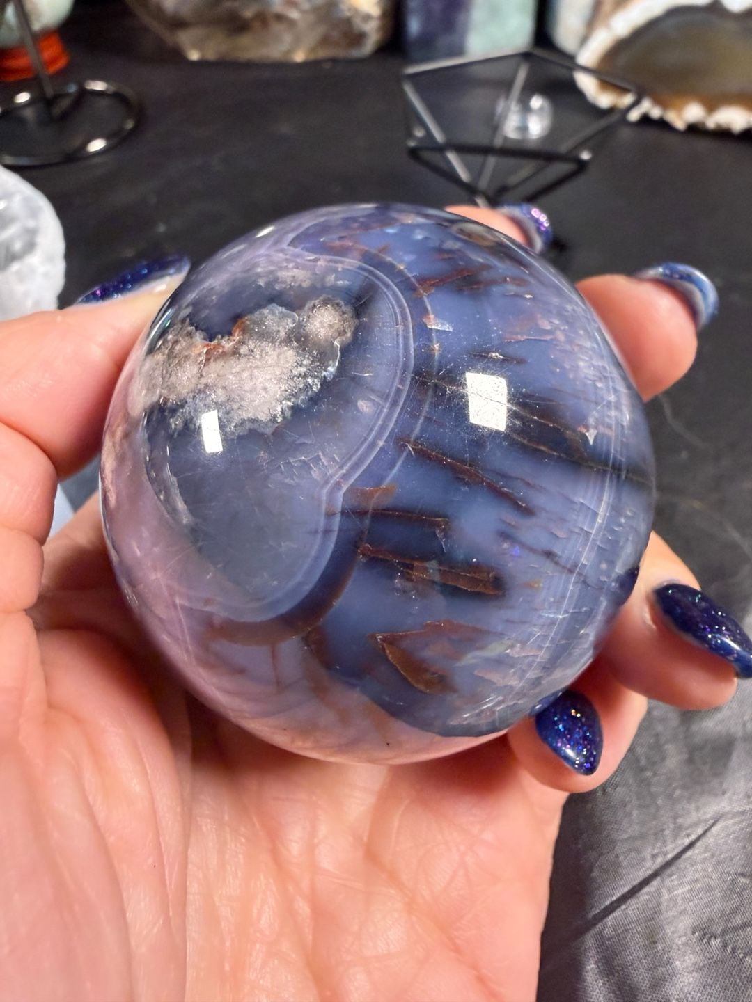 Blue Lotus Flower Blossom Jasper Crystal Sphere 4