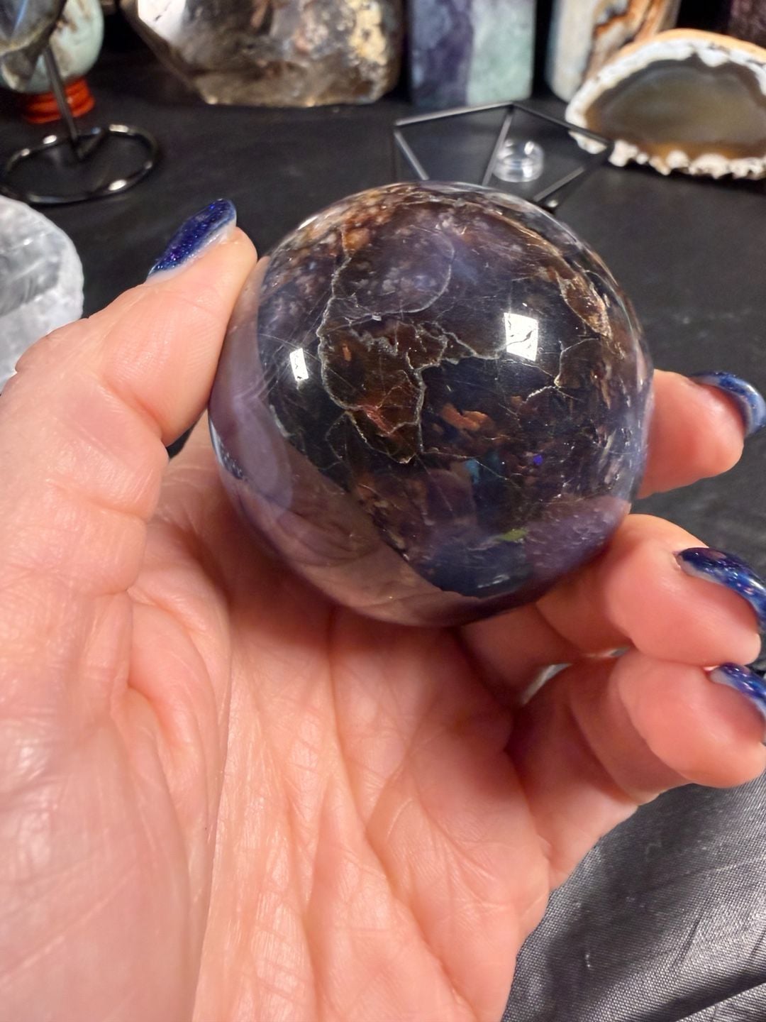 Blue Lotus Flower Blossom Jasper Crystal Sphere 8