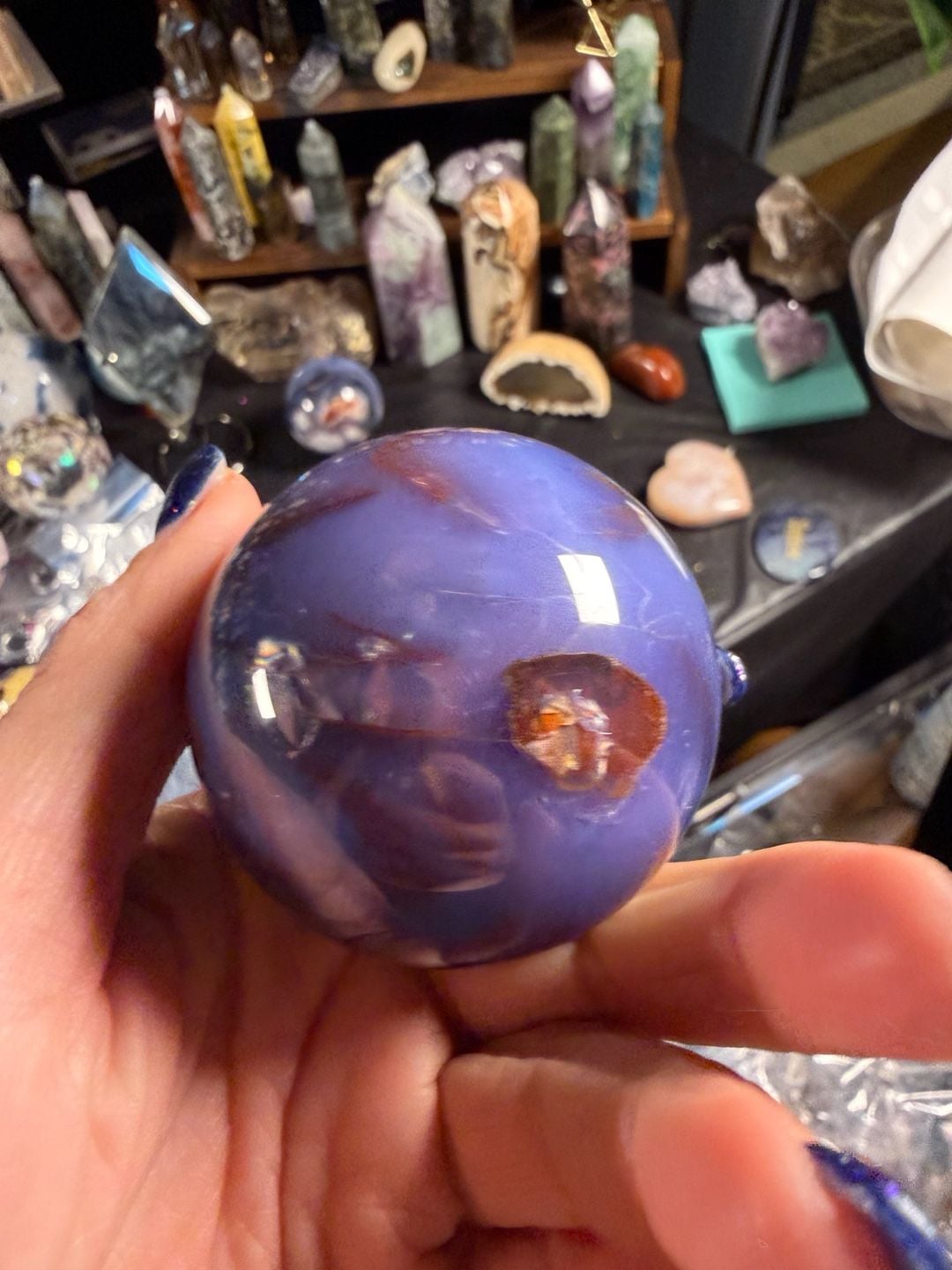 Blue Lotus Flower Blossom Jasper Crystal Sphere 9