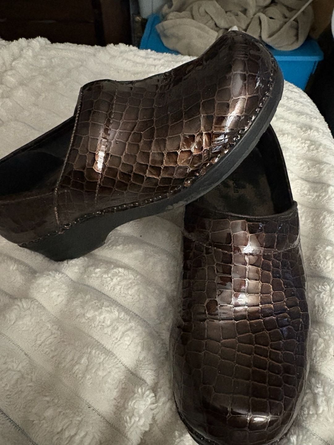 L.L.Bean Clogs Brown Croc Embossed Leather 3