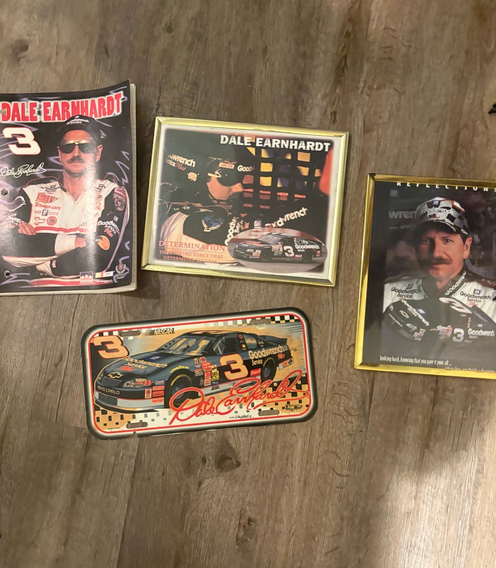 Dale Earnhardt NASCAR Collectible Lot Framed Photos , notebook and License Plate 1