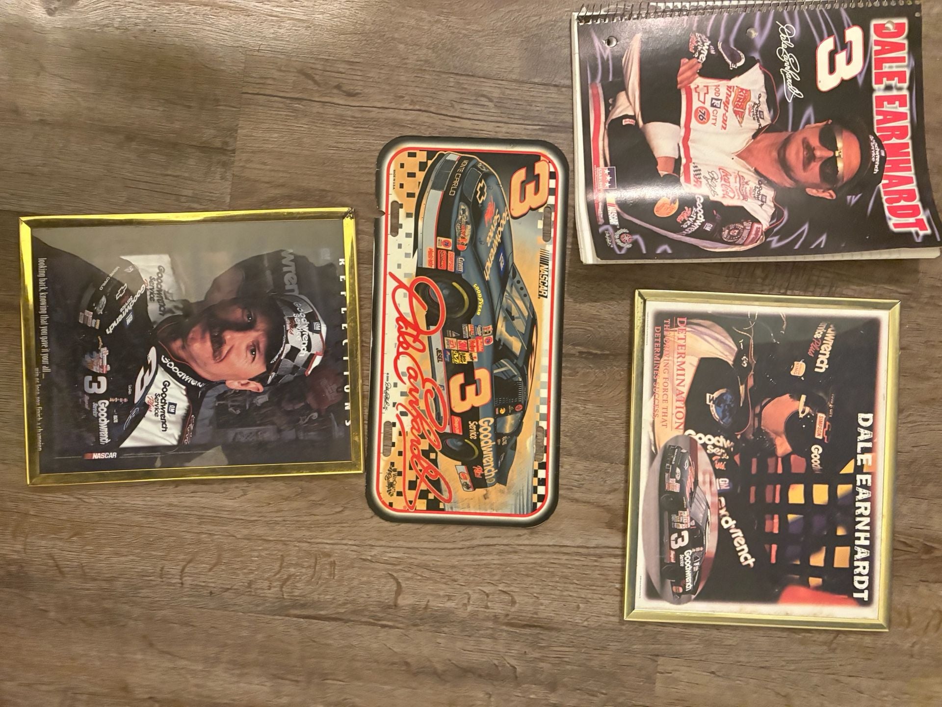 Dale Earnhardt NASCAR Collectible Lot Framed Photos , notebook and License Plate 3
