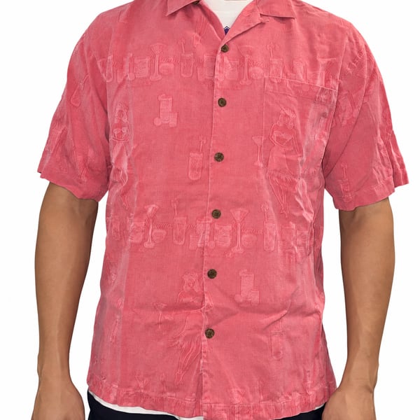 Tommy Bahama 100% Silk Hula Girl & Cocktail Jacquard Camp Shirt Size L