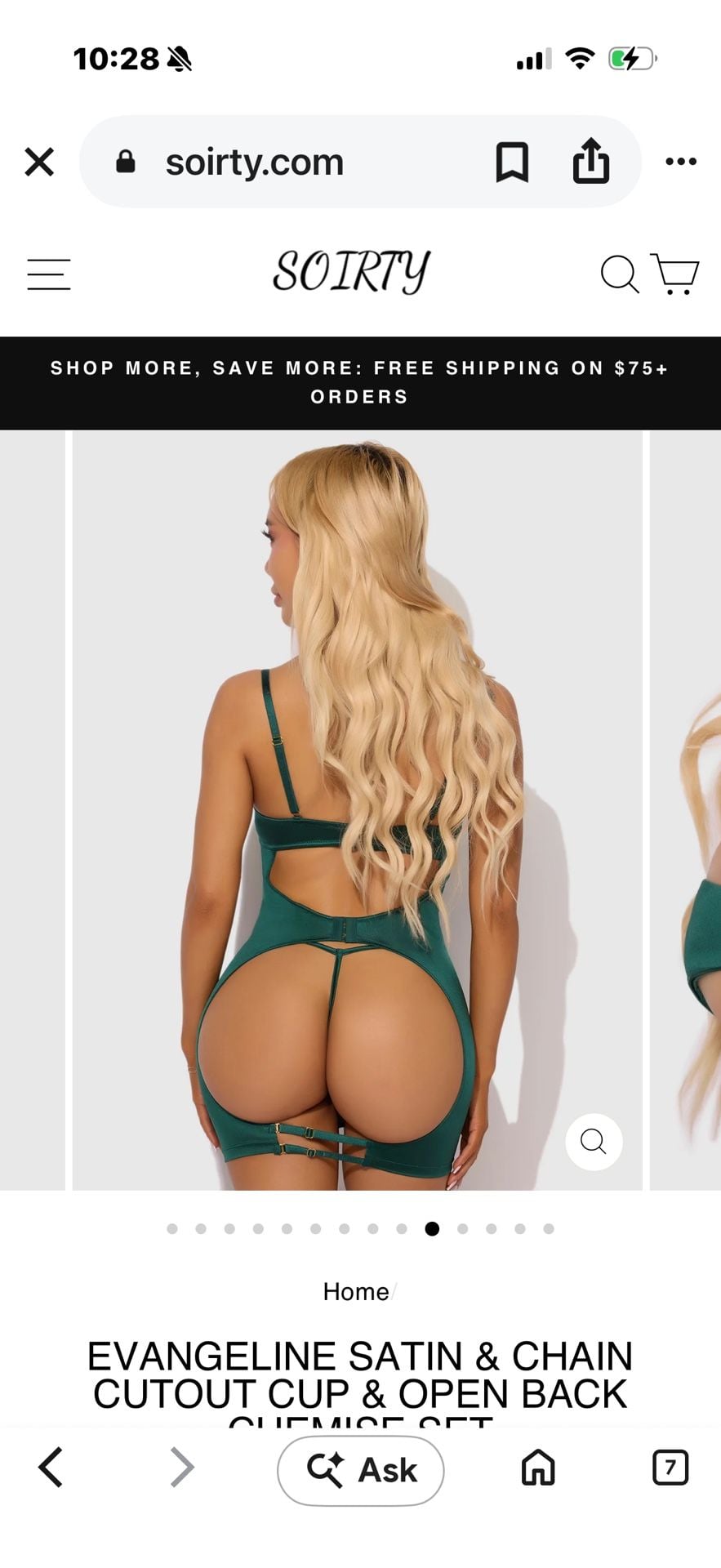 Soirty Evangeline Satin Chain Cutout Chemise Set Green 1