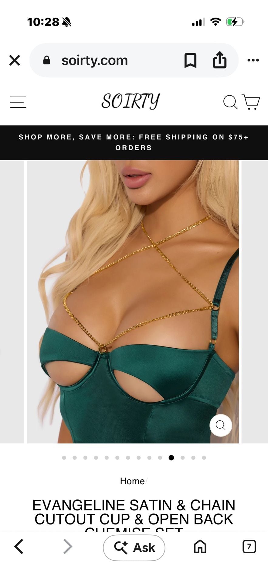 Soirty Evangeline Satin Chain Cutout Chemise Set Green 2