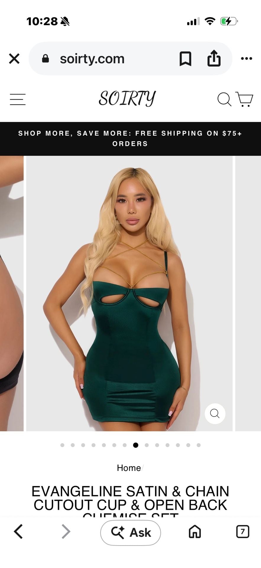 Soirty Evangeline Satin Chain Cutout Chemise Set Green 3