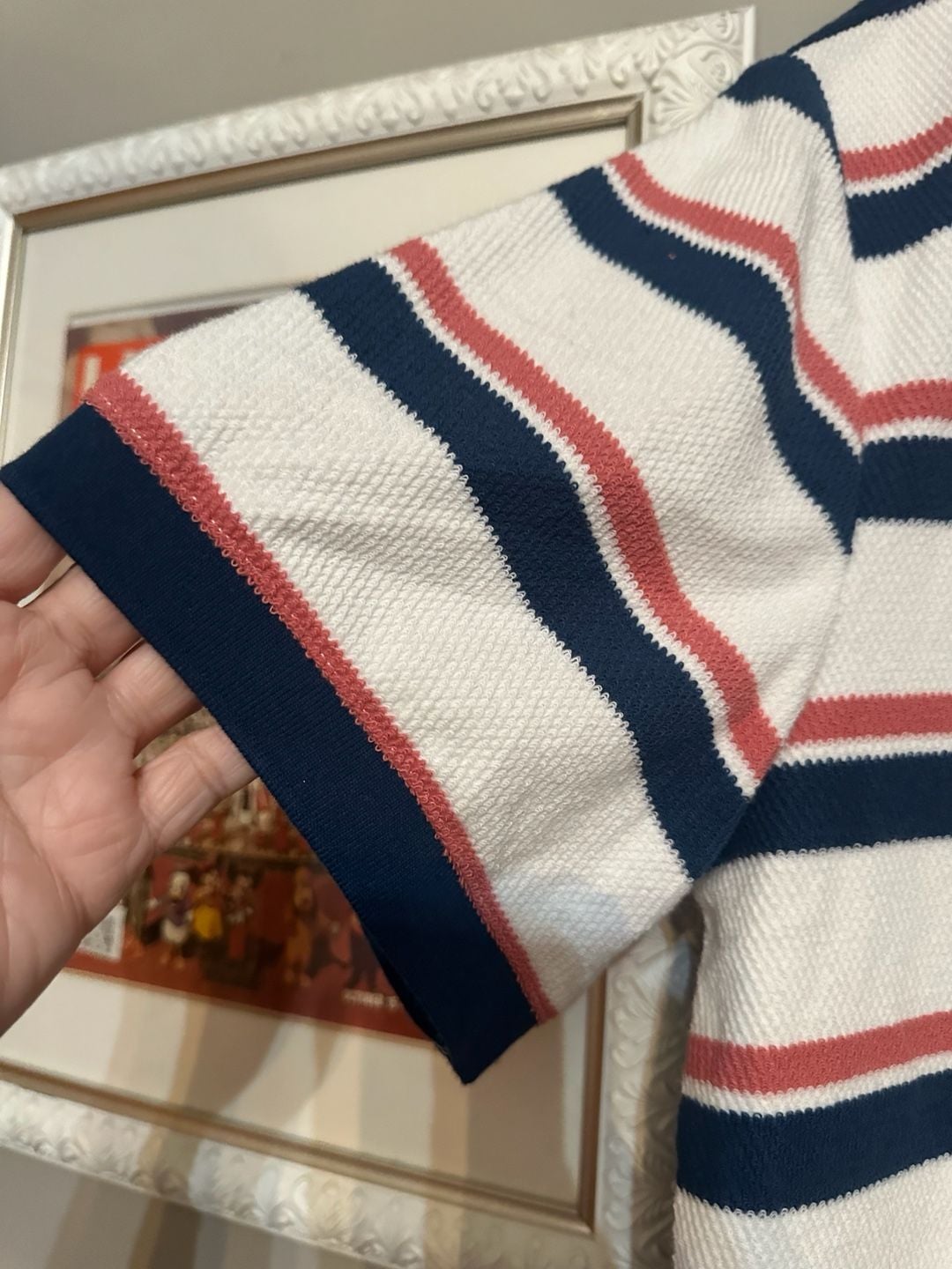 Goodfellow & Co Polo Shirt Size XL White Red Blue Striped Textured Short Sleeve 3
