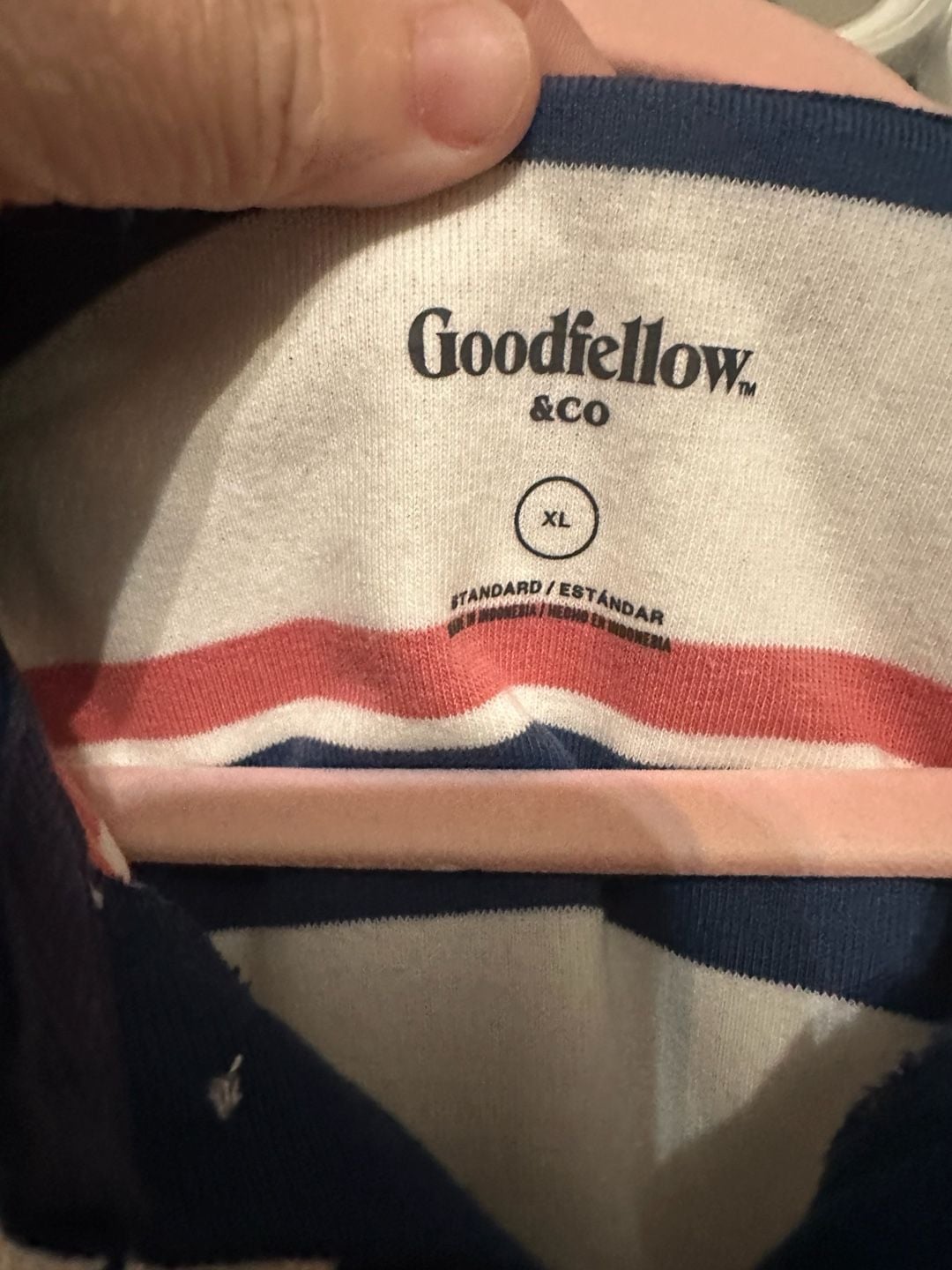 Goodfellow & Co Polo Shirt Size XL White Red Blue Striped Textured Short Sleeve 6