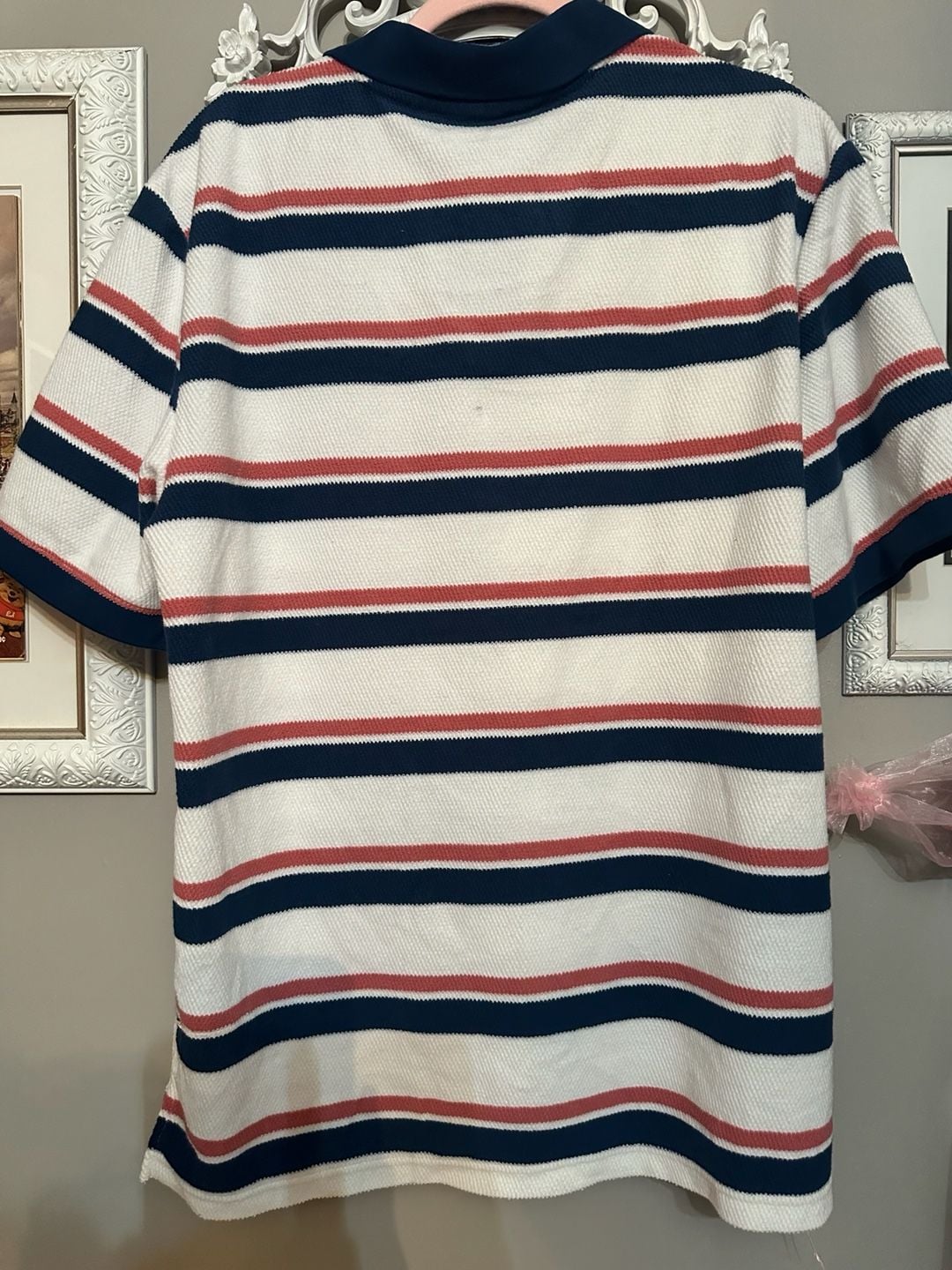 Goodfellow & Co Polo Shirt Size XL White Red Blue Striped Textured Short Sleeve 7