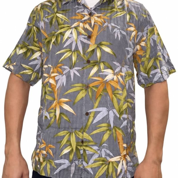 Tommy Bahama 100% Silk Bamboo Leaf Print Hawaiian Camp Shirt Men's Large